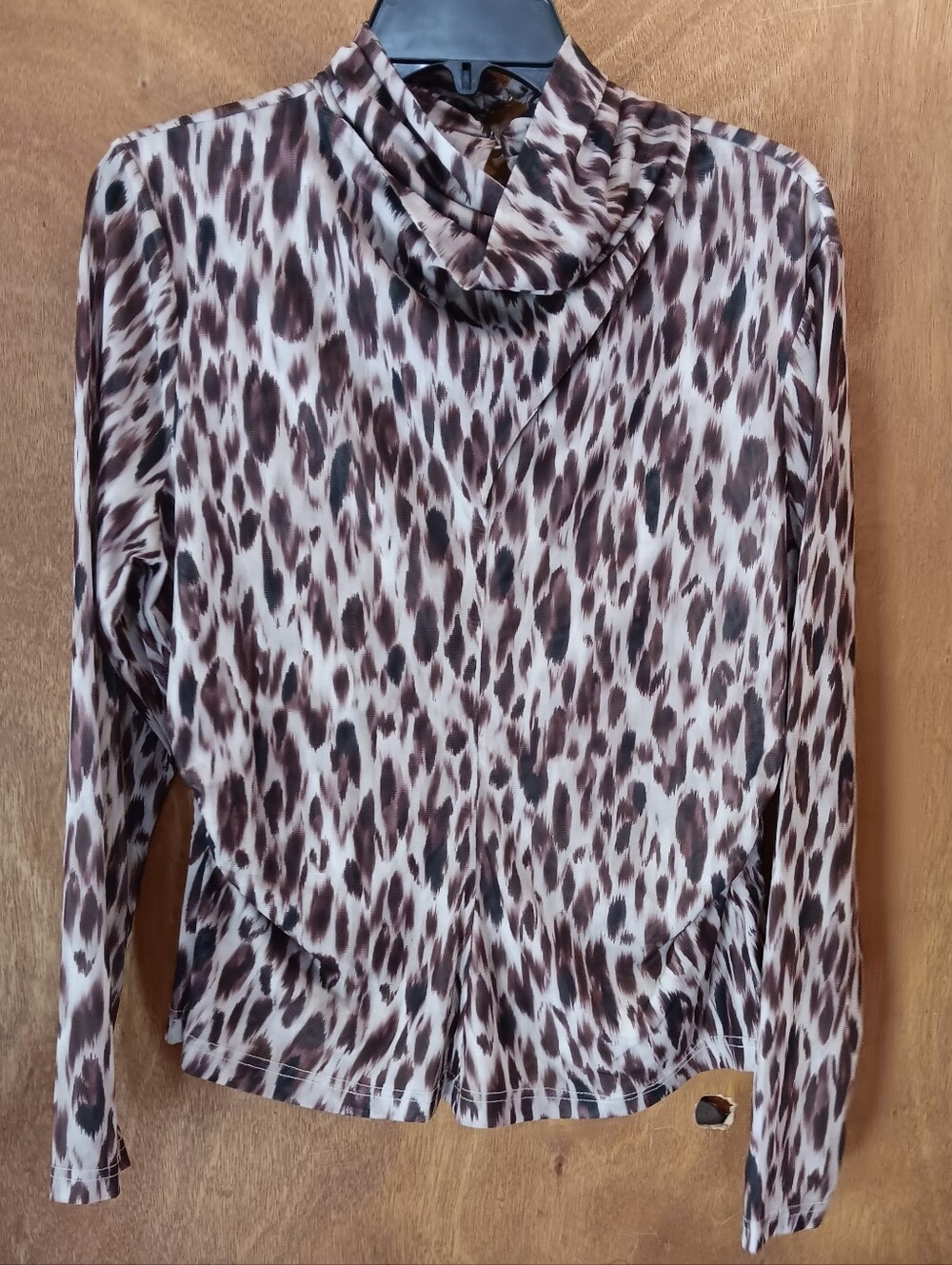 Nicole Miller Brown and Cream Animal Print Long Sleeve Top